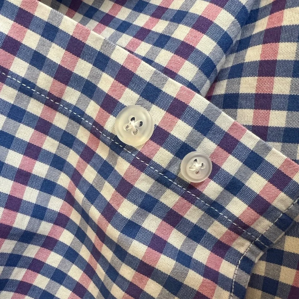 TailorByrd Button Down‎ Shirt Flamingo Logo L Navy Pink Gingham Check